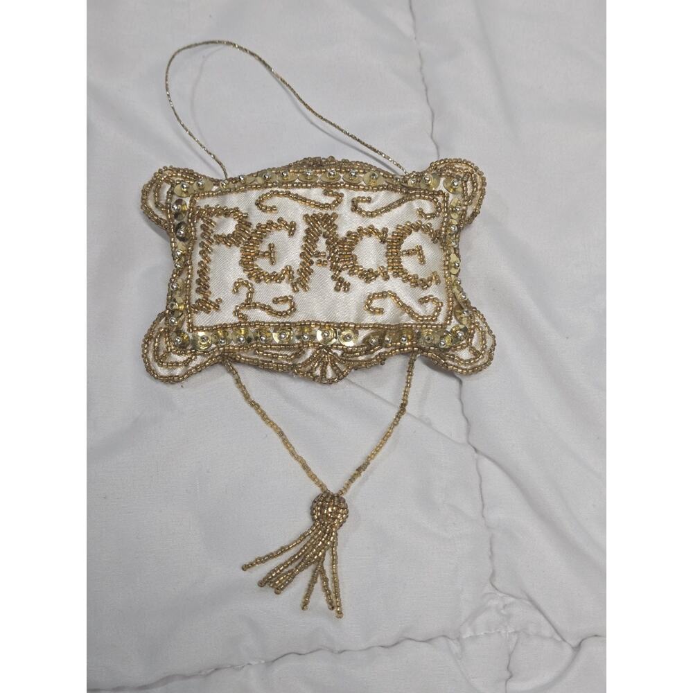 Holiday Peace Hand Embroidered Christmas Tree Ornament Limited Edition Decor - Picture 3 of 5
